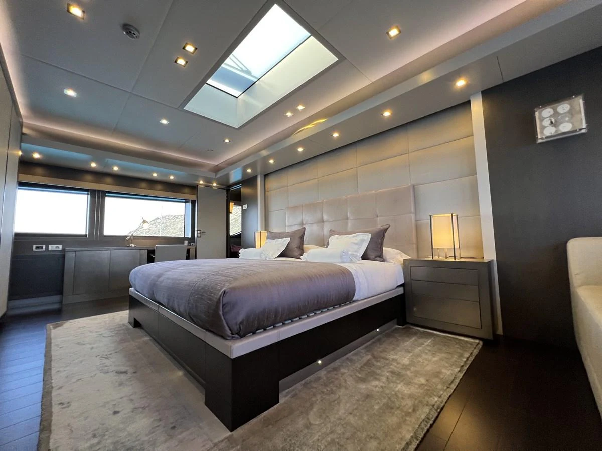 The master stateroom exudes luxury with its spacious layout and modern design. aboard SMOOTH OPERATOR Yacht for Sale