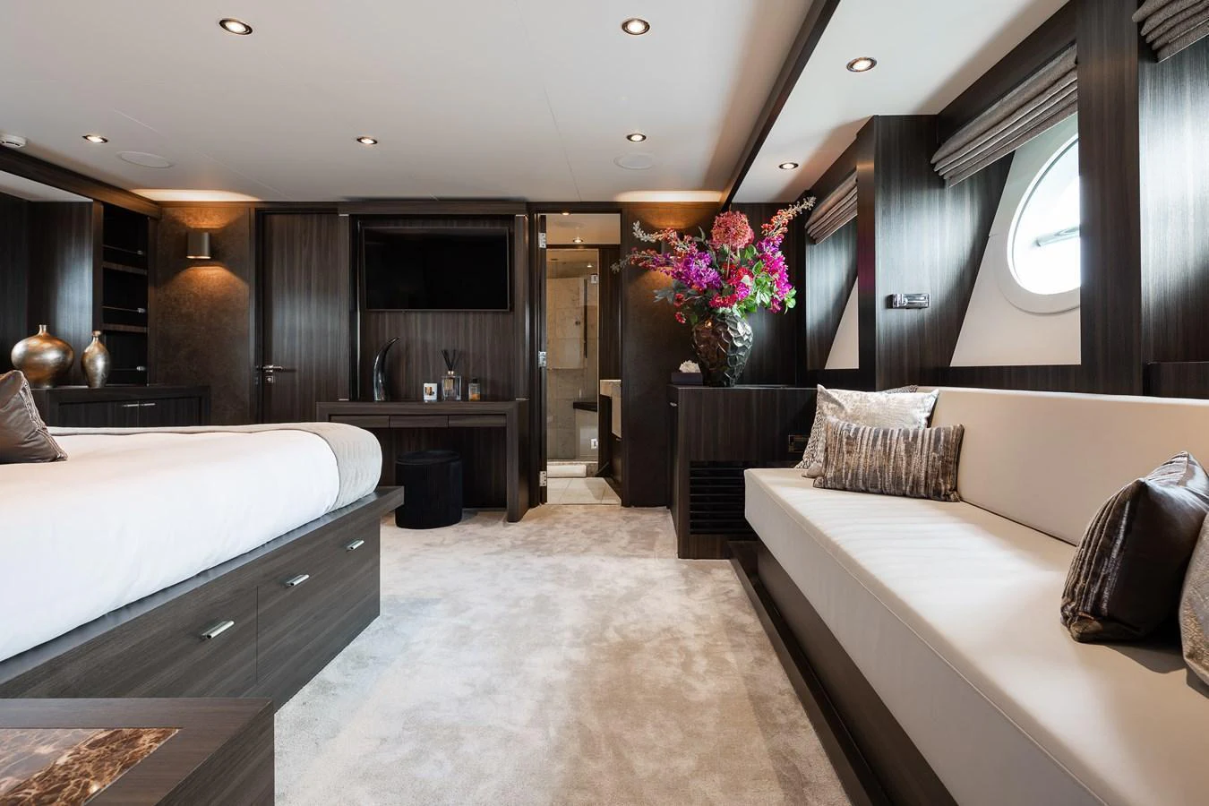 The master stateroom features luxurious furnishings and elegant decor, creating a serene retreat. aboard BAGHEERA Yacht for Sale