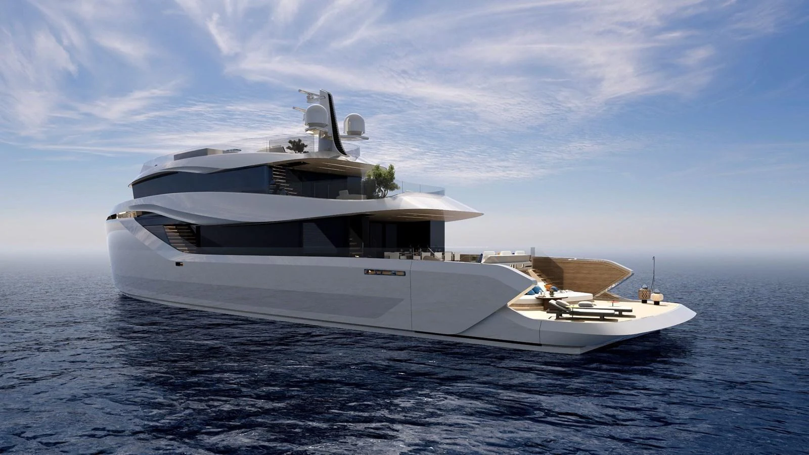 A sleek and modern yacht cruising on calm waters under a clear sky. aboard HIU Yacht for Sale