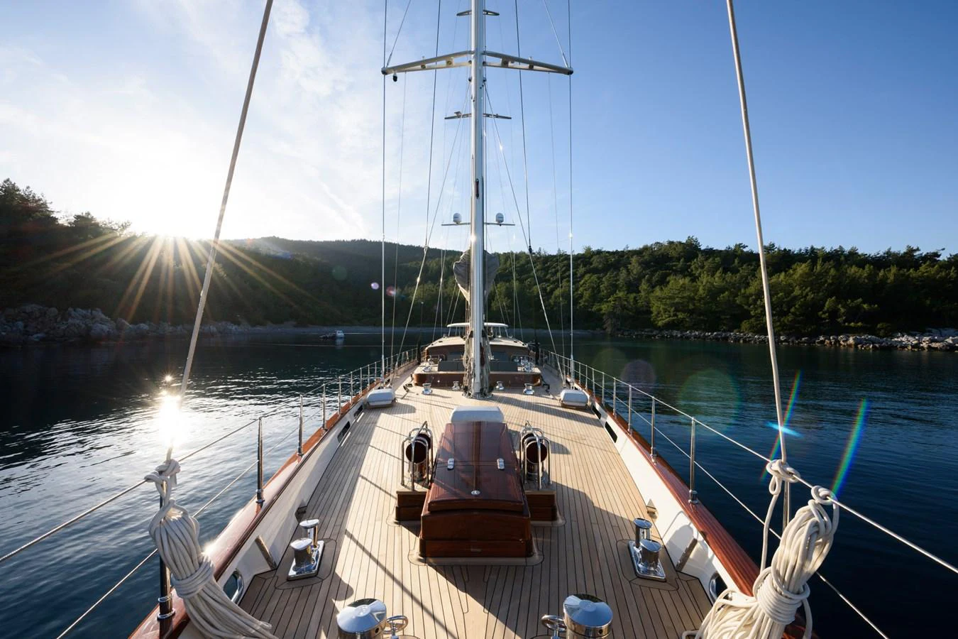 The yacht's foredeck offers a spacious and elegant area for relaxation and enjoyment. aboard SALLYNA Yacht for Sale