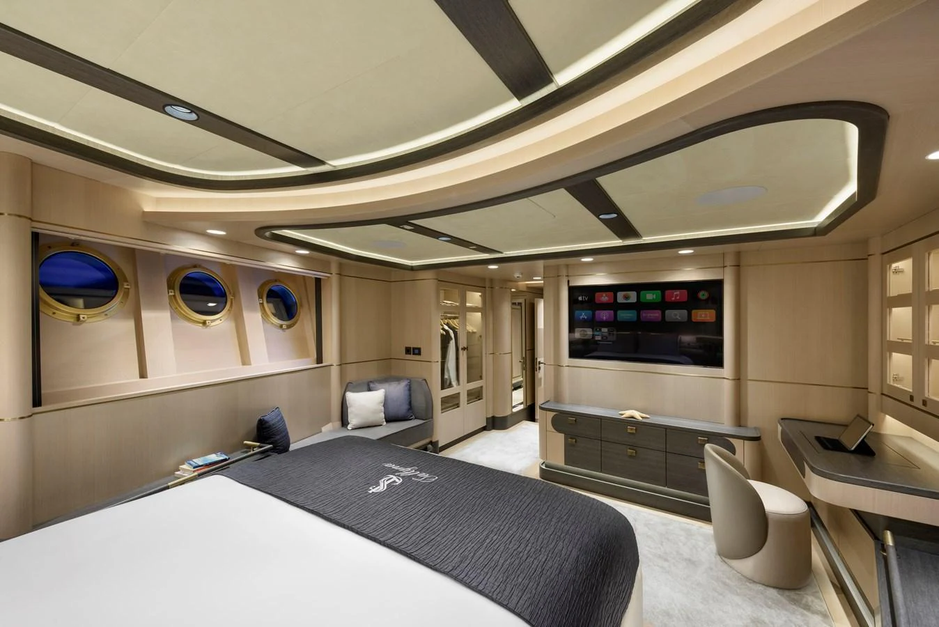 The master stateroom offers a luxurious and spacious retreat with elegant furnishings and modern amenities. aboard SALLYNA Yacht for Sale