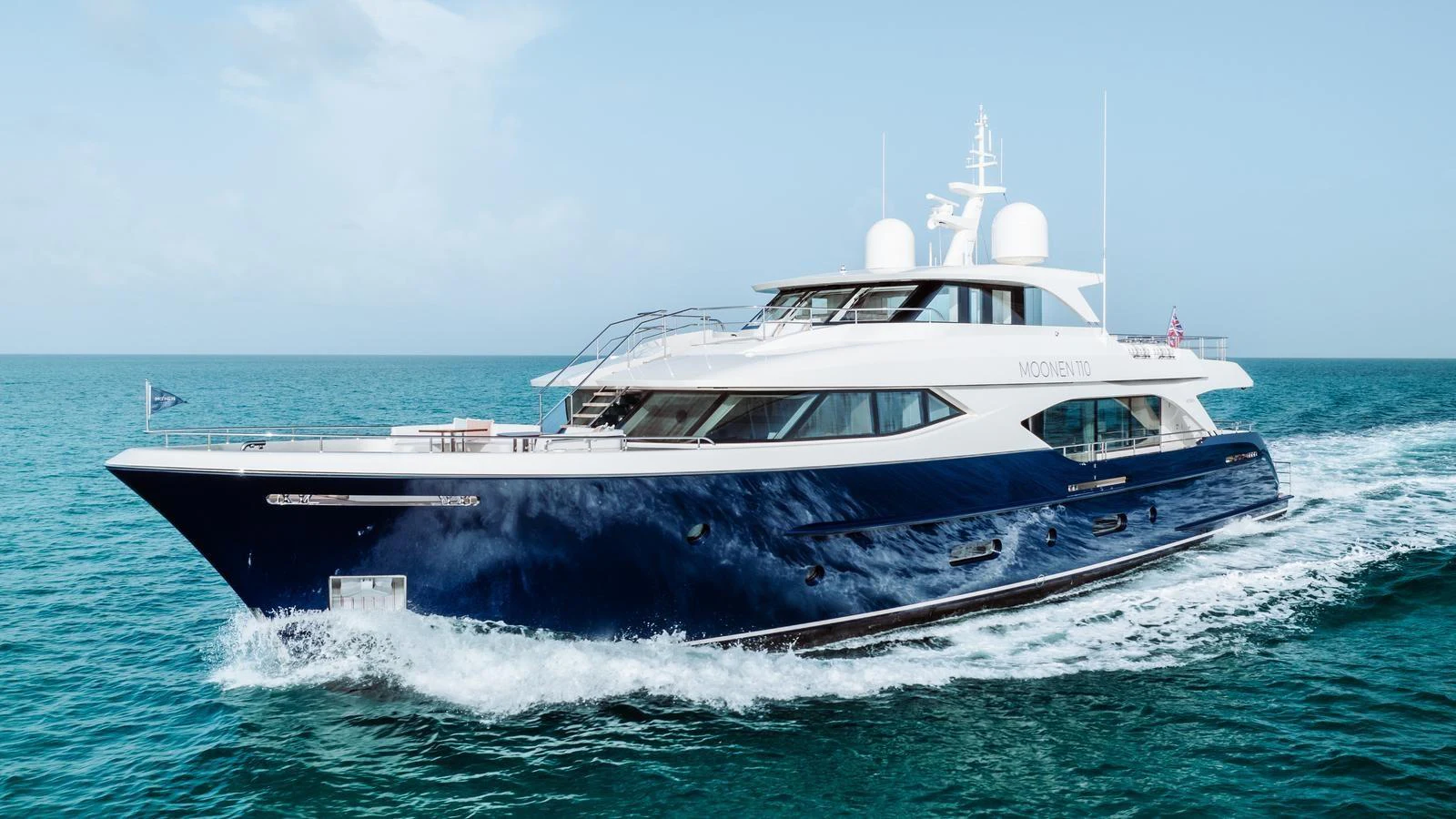 A sleek and modern yacht cruising on the open sea. aboard MIDNIGHT SAGA Yacht for Sale