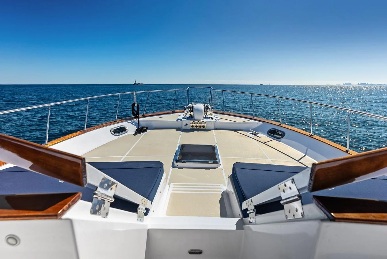 The foredeck offers a spacious and inviting area for relaxation with stunning ocean views. aboard EL LEGADO Yacht for Sale