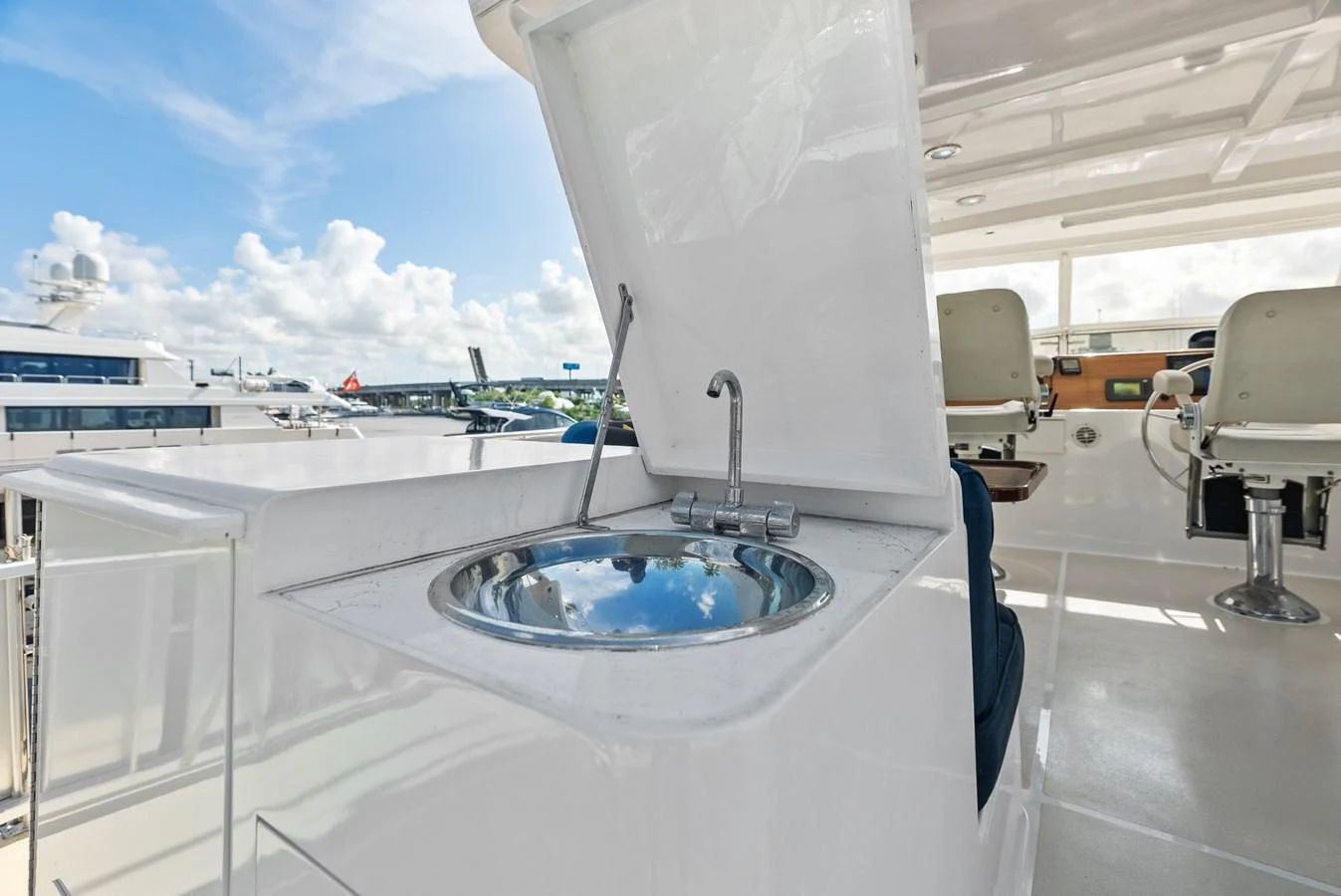 A sleek sink area on the yacht's deck, perfect for outdoor entertaining. aboard EL LEGADO Yacht for Sale