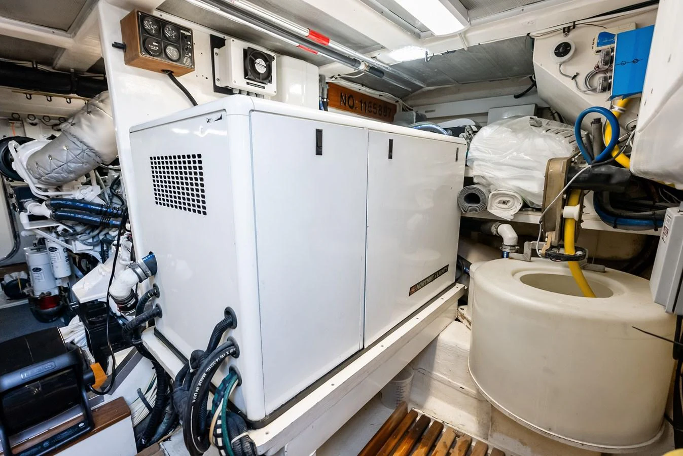 The image showcases the technical and mechanical area of the yacht, highlighting its equipment and systems. aboard EL LEGADO Yacht for Sale