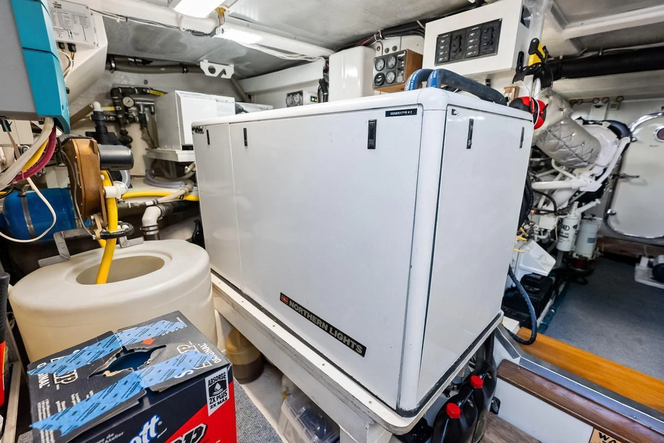 The engine room is equipped with advanced machinery and essential components for optimal yacht performance. aboard EL LEGADO Yacht for Sale