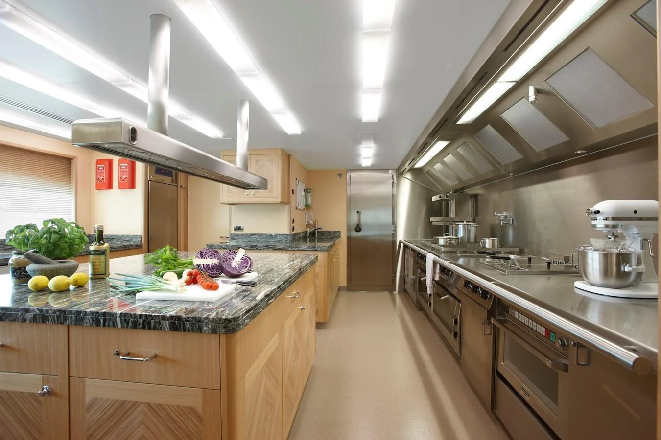 The yacht's galley is equipped with modern appliances and ample counter space, perfect for gourmet meal preparation. aboard LADY CHRISTINE Yacht for Sale