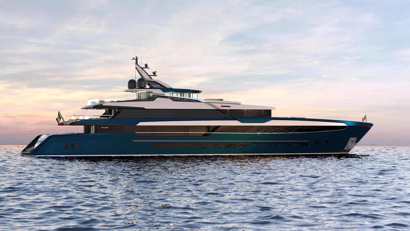 A sleek and modern yacht glides gracefully on calm waters at sunset. aboard BWA 60 Yacht for Sale