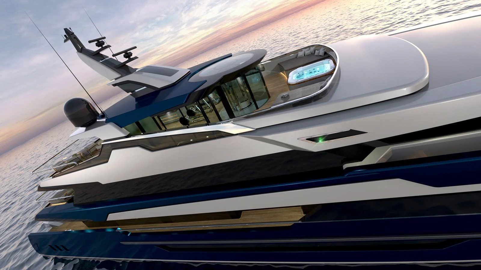 A sleek and modern yacht glides gracefully on the water at sunset. aboard BWA 60 Yacht for Sale