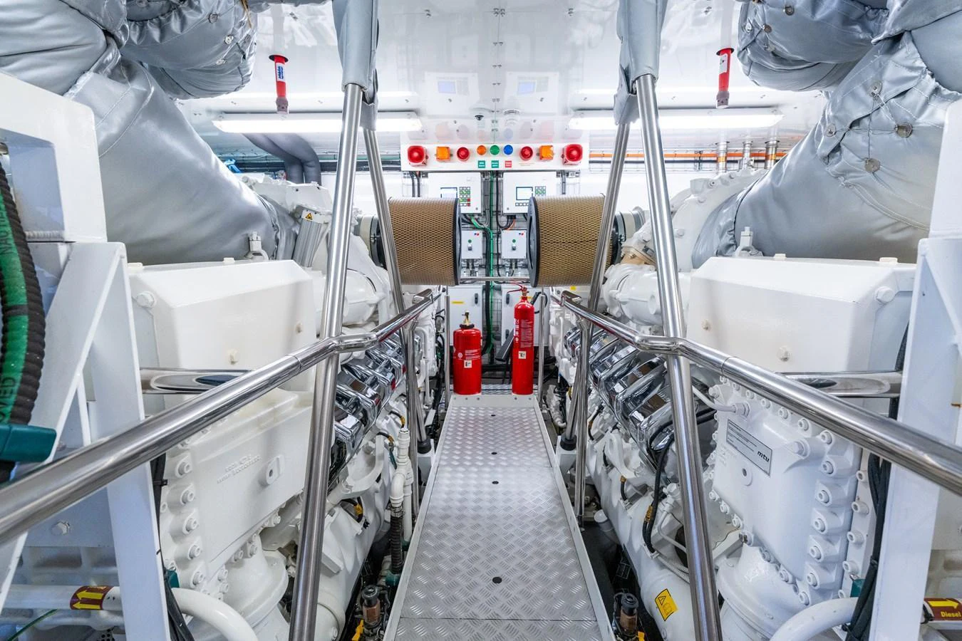 The engine room showcases the yacht's powerful and meticulously maintained machinery. aboard ALADDIN Yacht for Sale