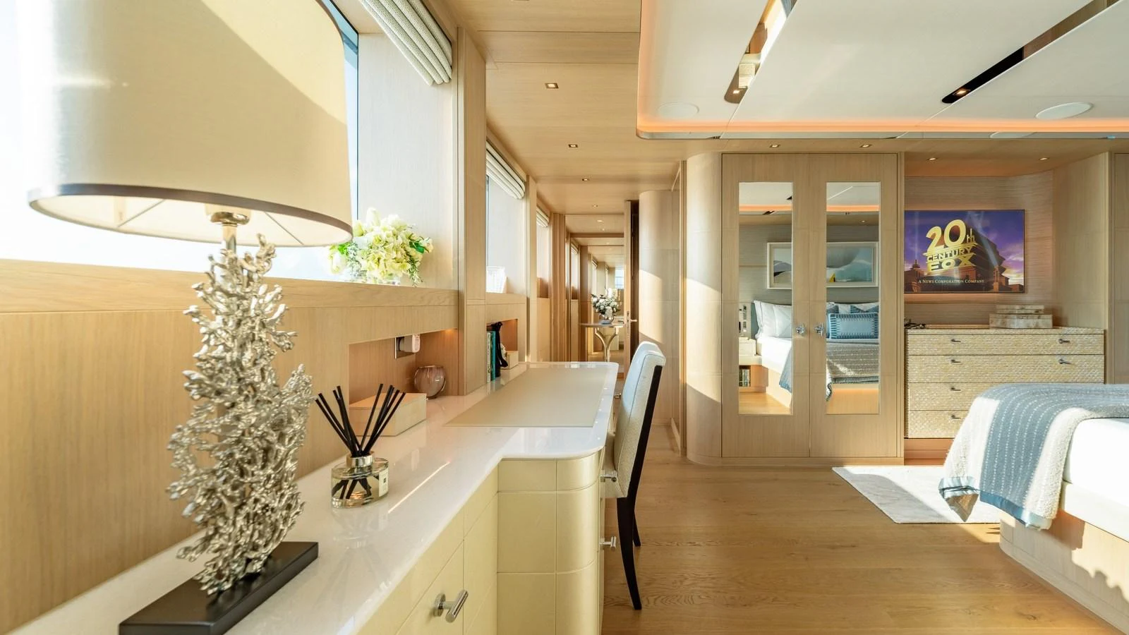 A luxurious stateroom with elegant decor and ample natural light. aboard KOKORO Yacht for Sale