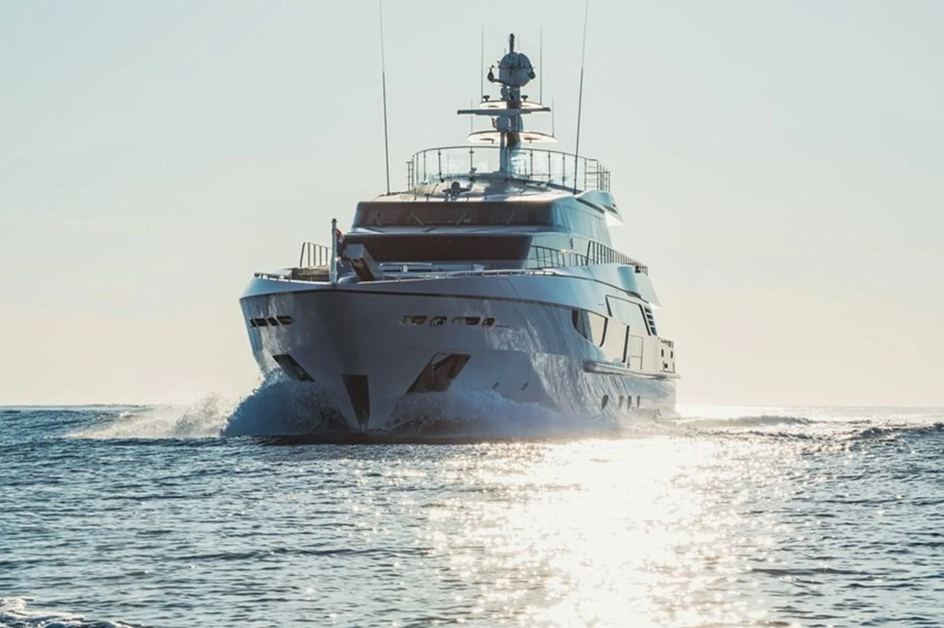 A stunning yacht glides through the water, showcasing its sleek design and luxurious presence. aboard ANTALIS Yacht for Sale