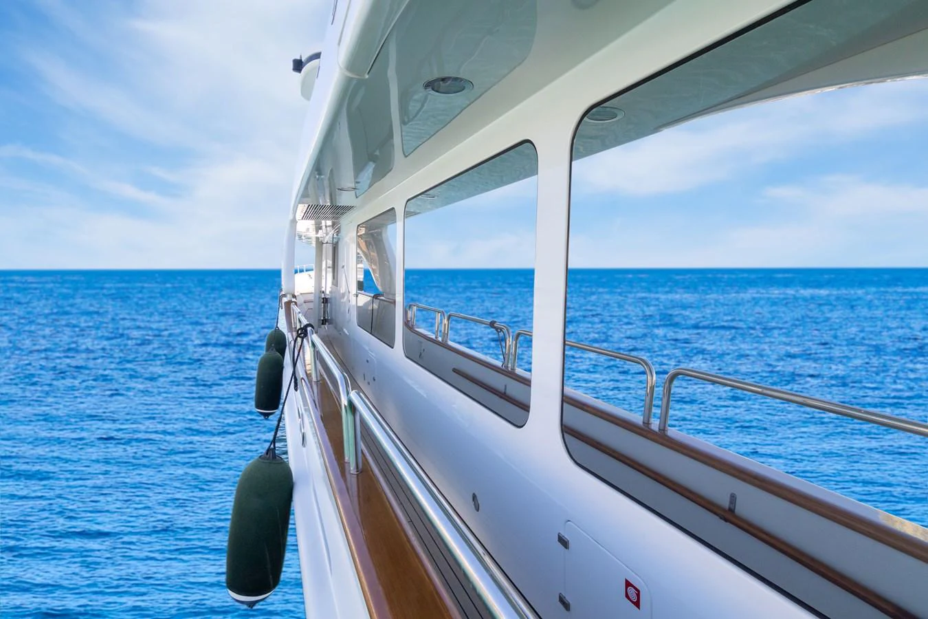 The yacht glides smoothly over the serene blue waters, showcasing its sleek exterior design. aboard ANYPA Yacht for Sale