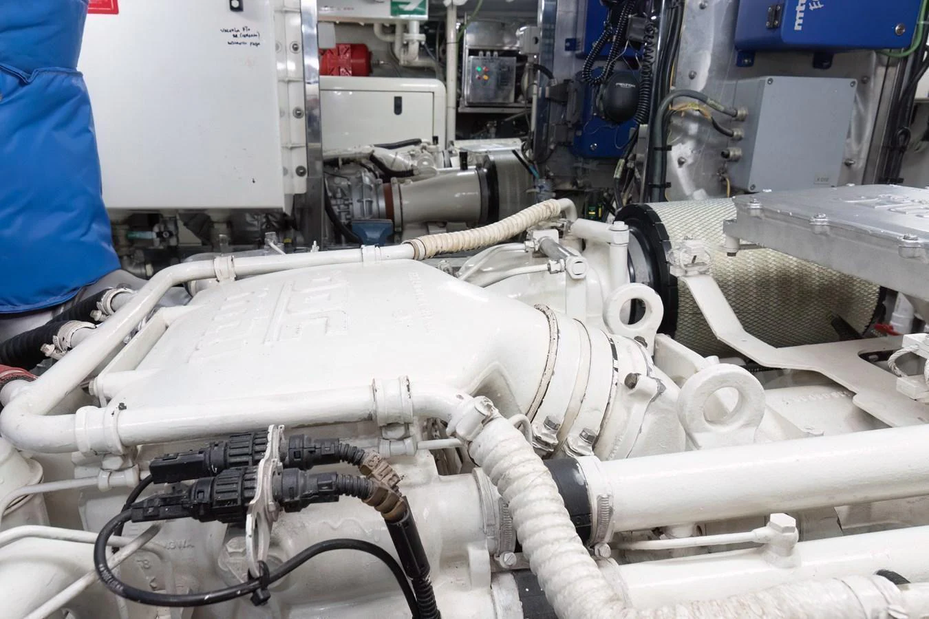 The image showcases the intricate details of the yacht's engine room, highlighting its advanced mechanical systems. aboard ANYPA Yacht for Sale