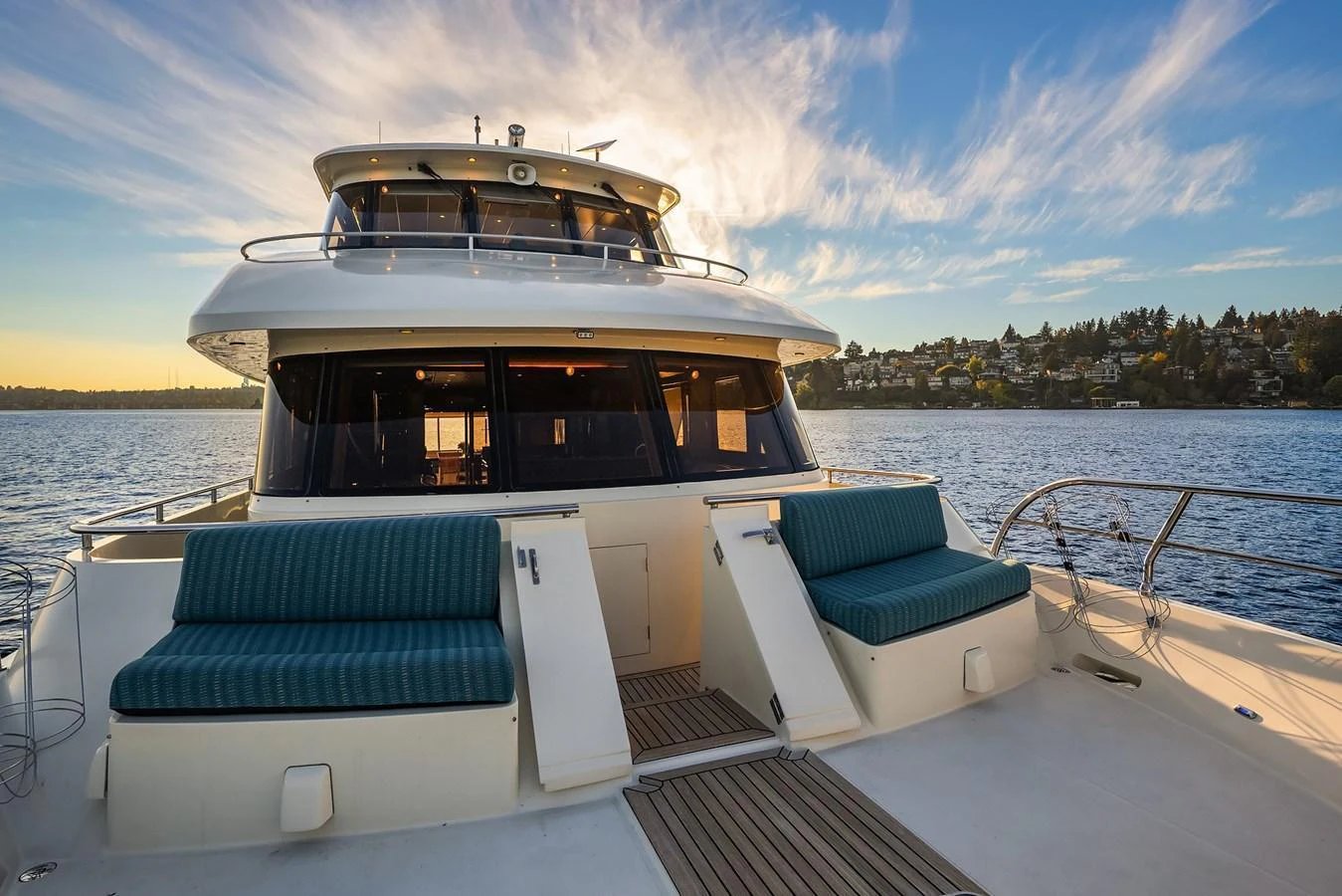 The yacht's aft deck offers a spacious and inviting area with comfortable seating, perfect for enjoying the scenic views. aboard LA BELLA VITA II Yacht for Sale
