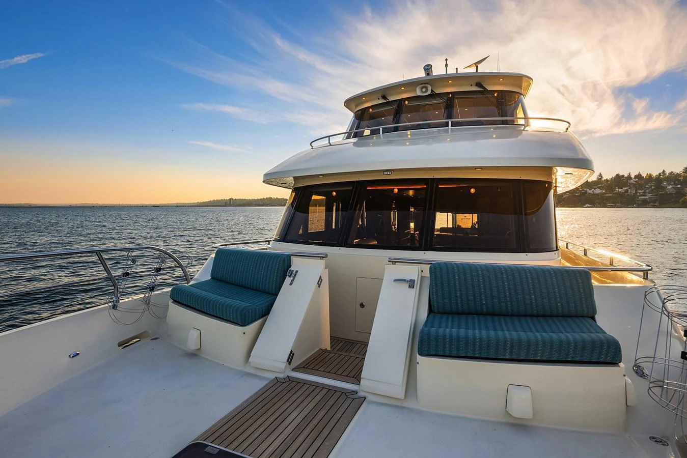 The yacht's aft deck offers a spacious and inviting area with comfortable seating and stunning views of the water. aboard LA BELLA VITA II Yacht for Sale