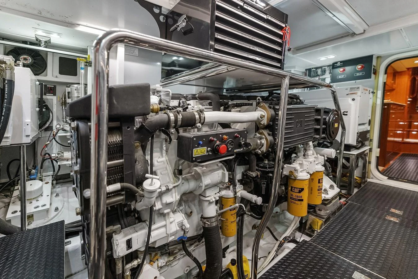 The image showcases the well-maintained engine room of the yacht, highlighting its advanced mechanical systems. aboard LA BELLA VITA II Yacht for Sale