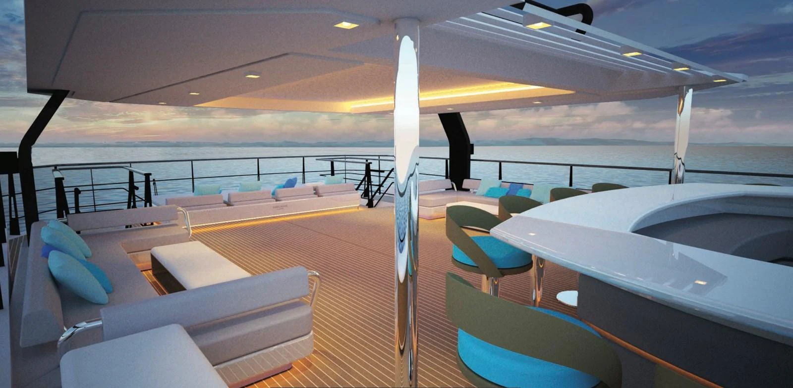 The sundeck offers a luxurious space with ample seating and a bar area, perfect for relaxation and entertainment. aboard SOYASLAN CUSTOM Yacht for Sale