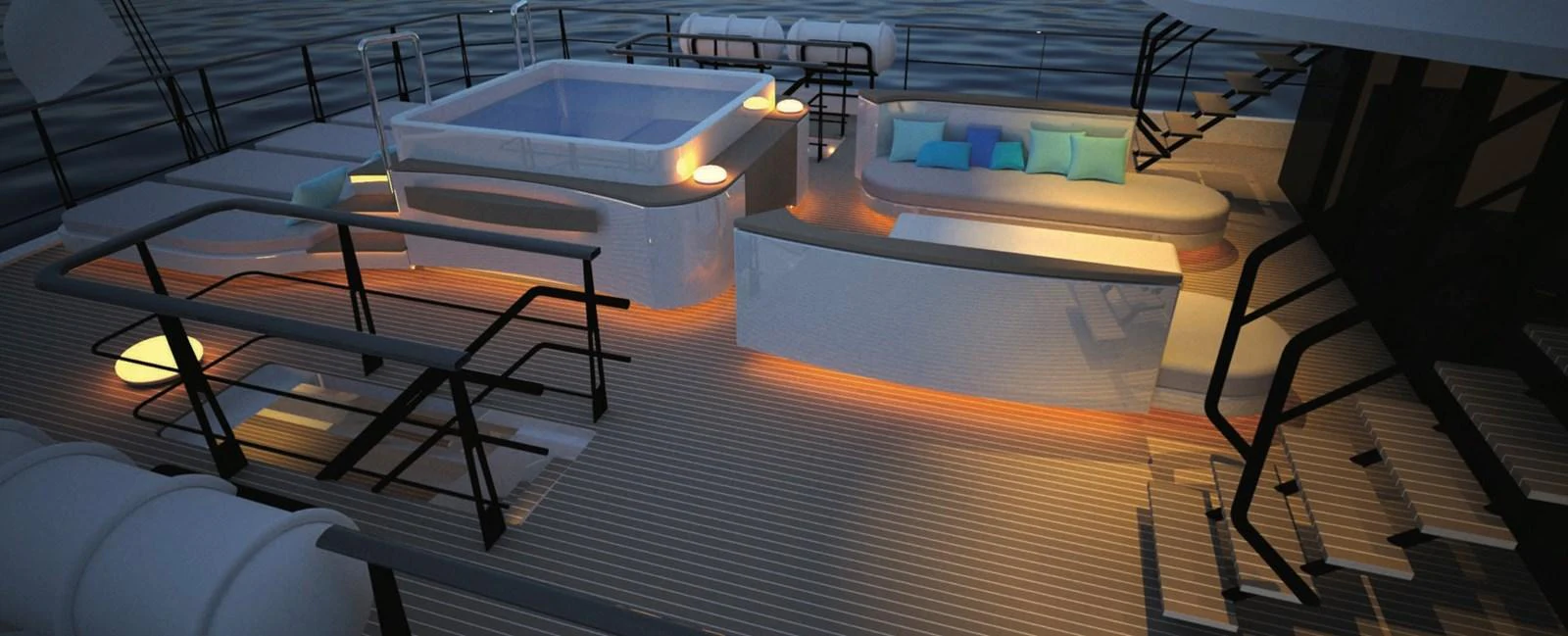 The sundeck features a luxurious hot tub and comfortable seating area, perfect for relaxation. aboard SOYASLAN CUSTOM Yacht for Sale