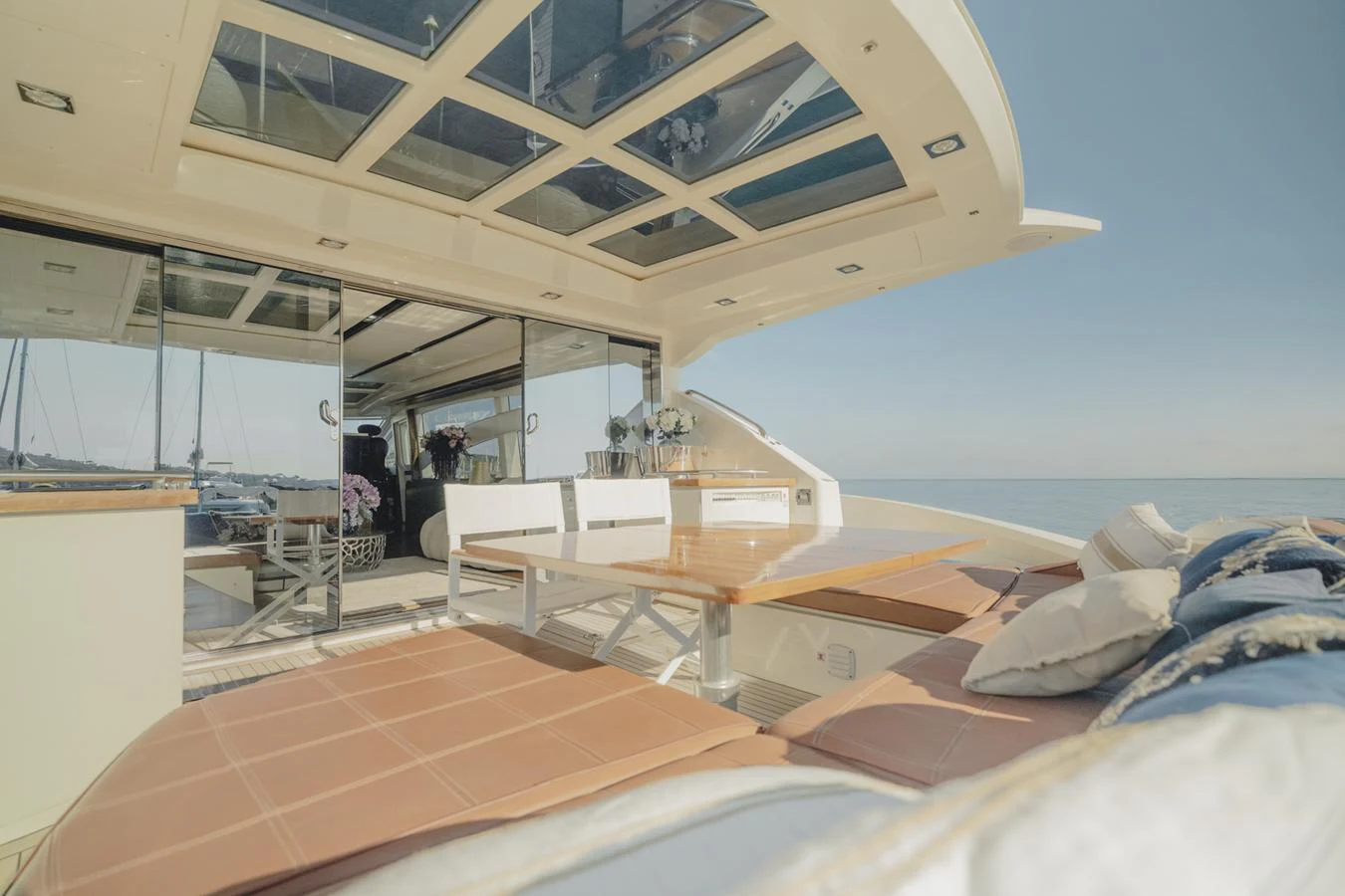 a room with a bed and a desk aboard SCUDERIA Yacht for Sale
