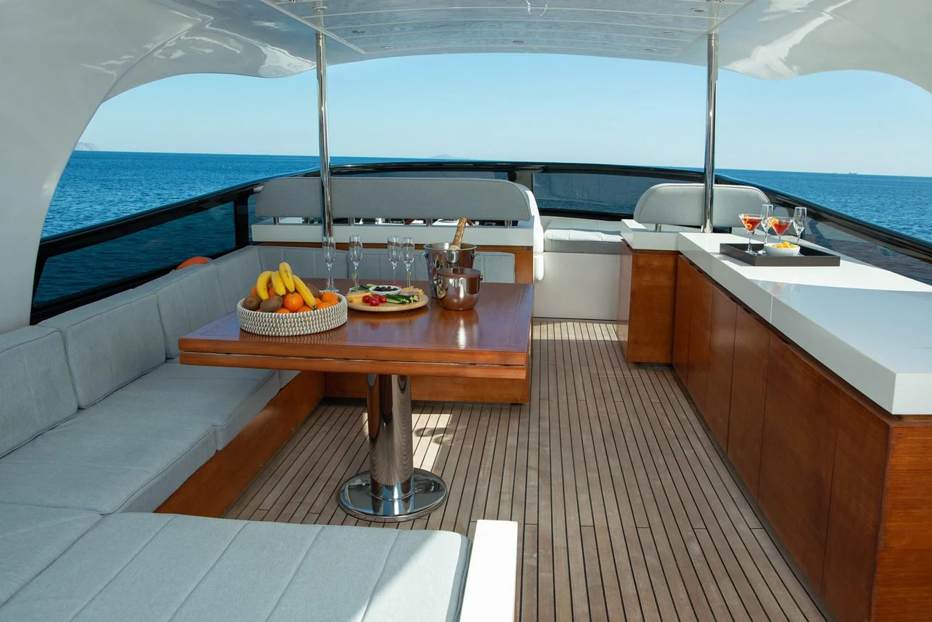 a table with food on it aboard EL PECADO Yacht for Sale