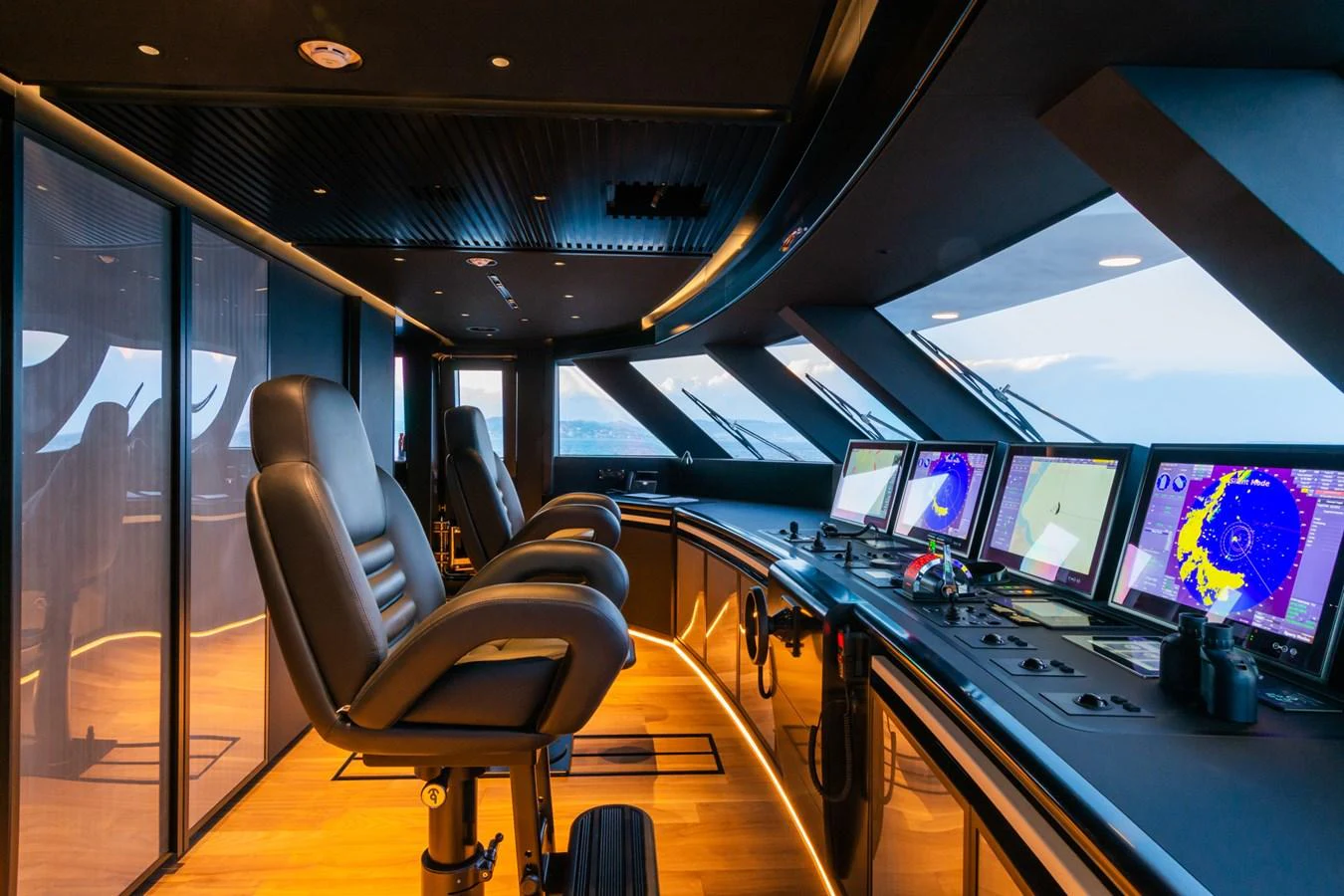 The helm station features state-of-the-art navigation equipment and luxurious seating. aboard RIO Yacht for Sale
