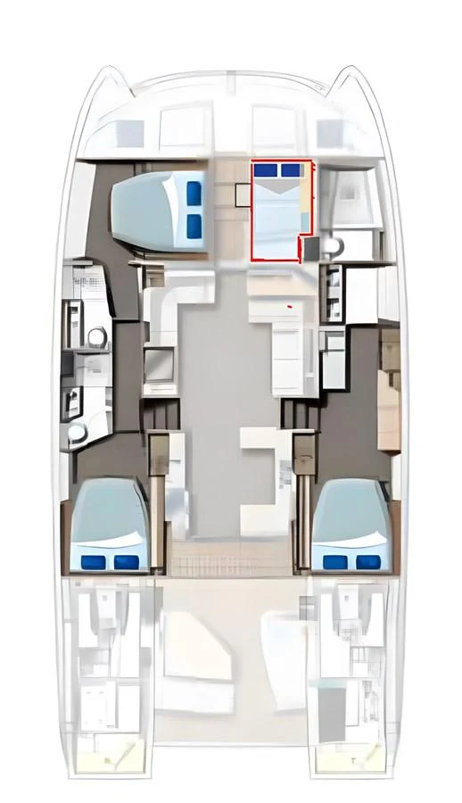This is a detailed floor plan of a yacht, showcasing the layout of various rooms and amenities. aboard LEOPARD 28M Yacht for Sale