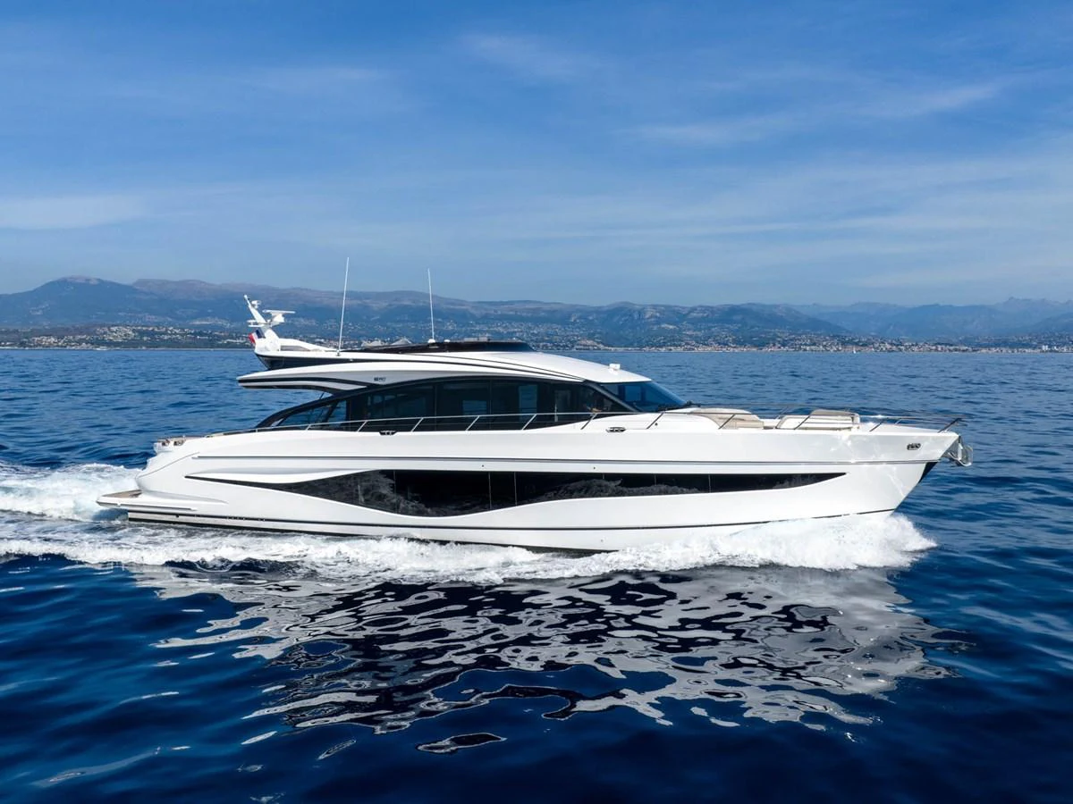 a white boat on the water aboard PRINCESS S80 Yacht for Sale