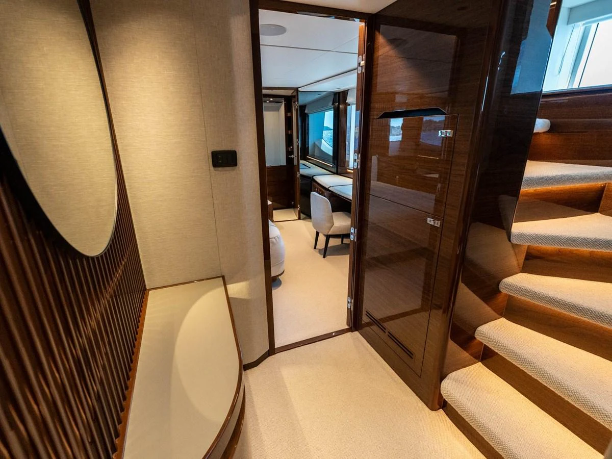 a hallway with a glass door aboard PRINCESS S80 Yacht for Sale