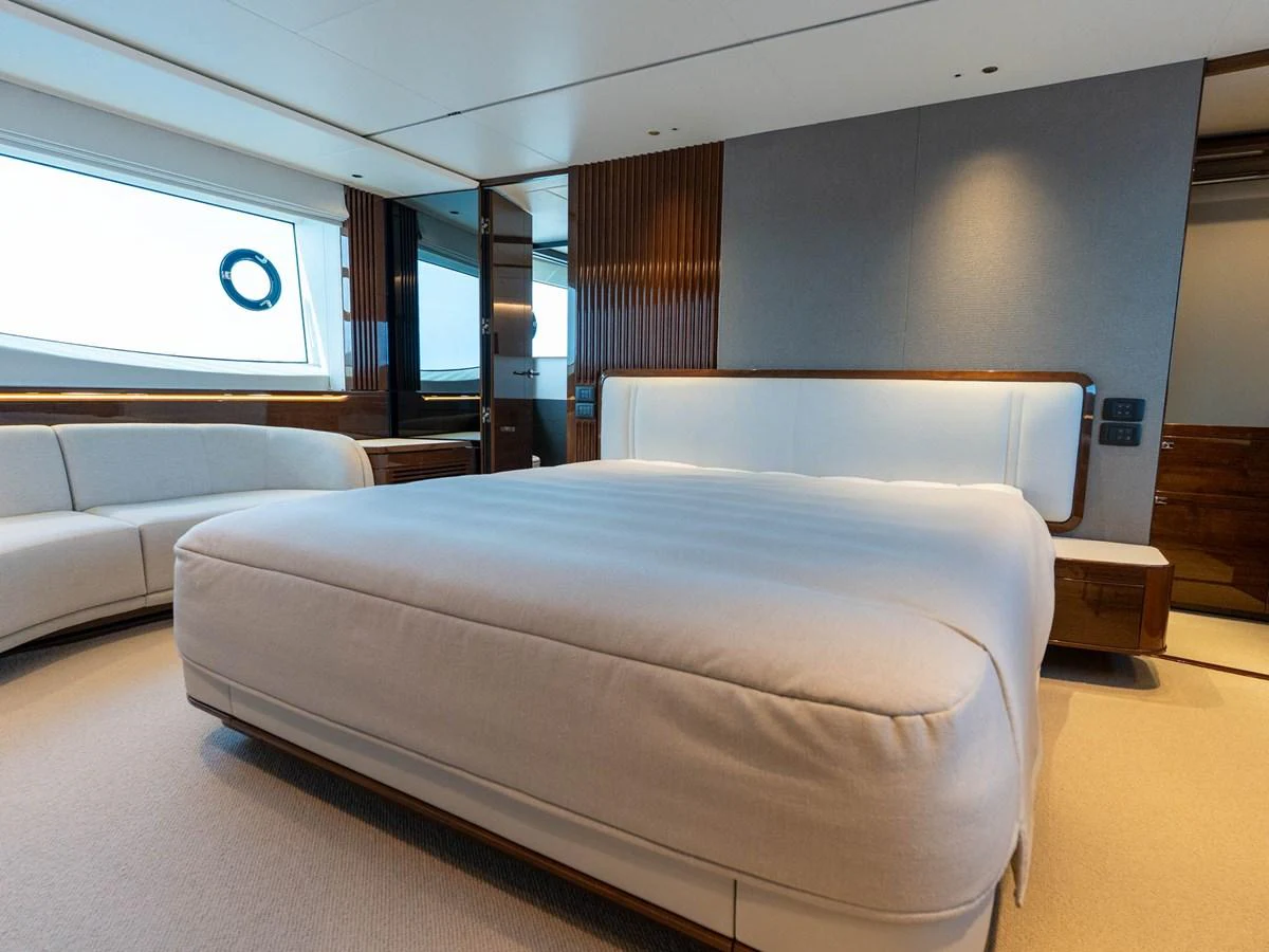 a bed in a room aboard PRINCESS S80 Yacht for Sale