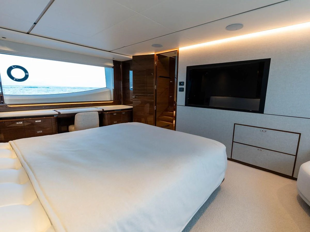 a room with a large bed aboard PRINCESS S80 Yacht for Sale