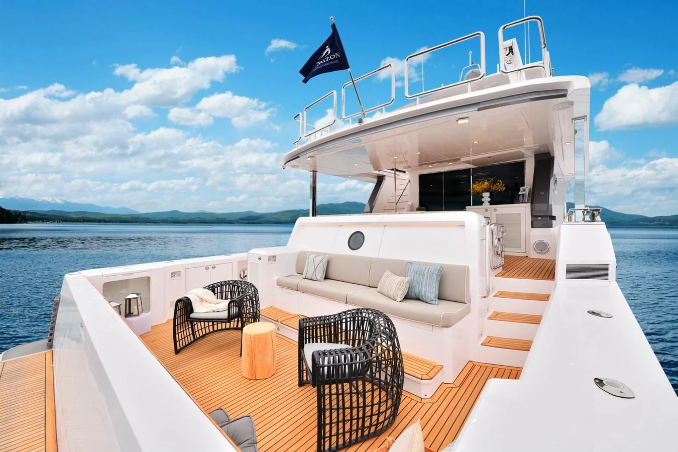 a boat on the water aboard HORIZON V77S Yacht for Sale