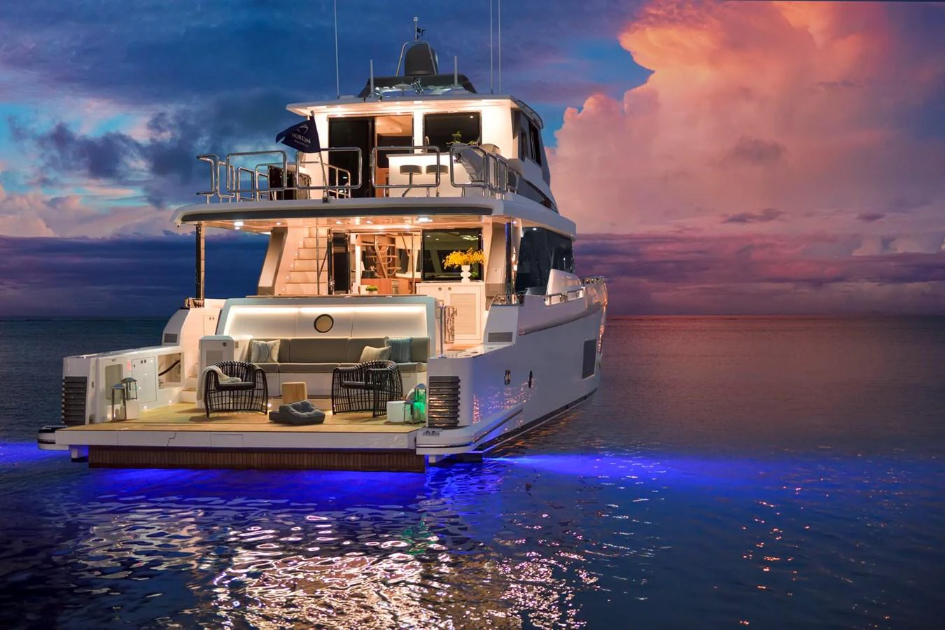 a boat on the water aboard HORIZON V77S Yacht for Sale