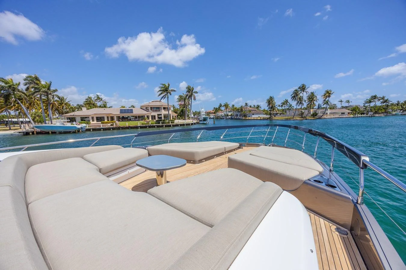 The foredeck offers spacious sun pads with a stunning view of the surrounding waters. aboard NO TIME TO DIE Yacht for Sale