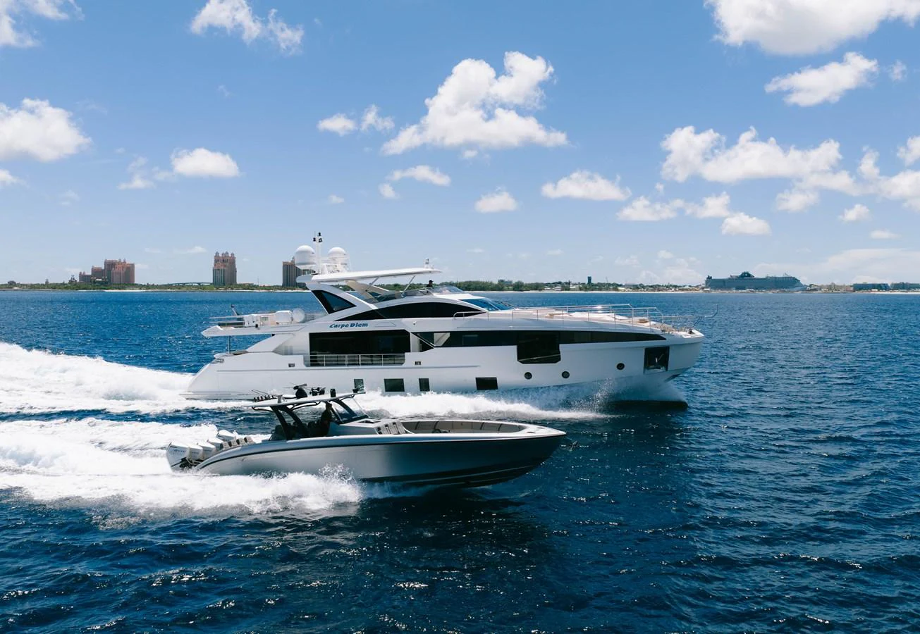 a boat on the water aboard CARPE DIEM Yacht for Sale