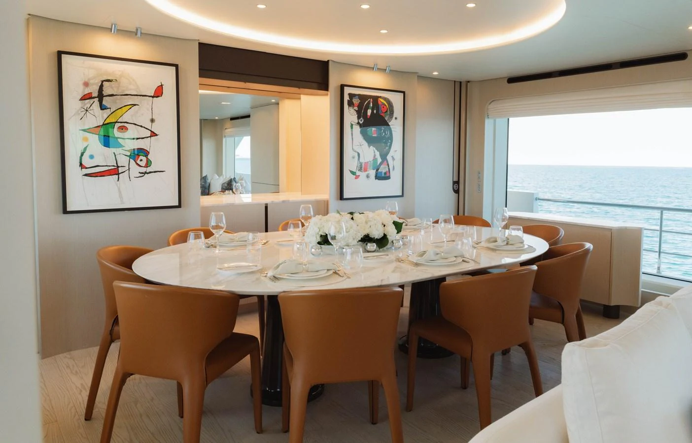a table set for a dinner aboard CARPE DIEM Yacht for Sale
