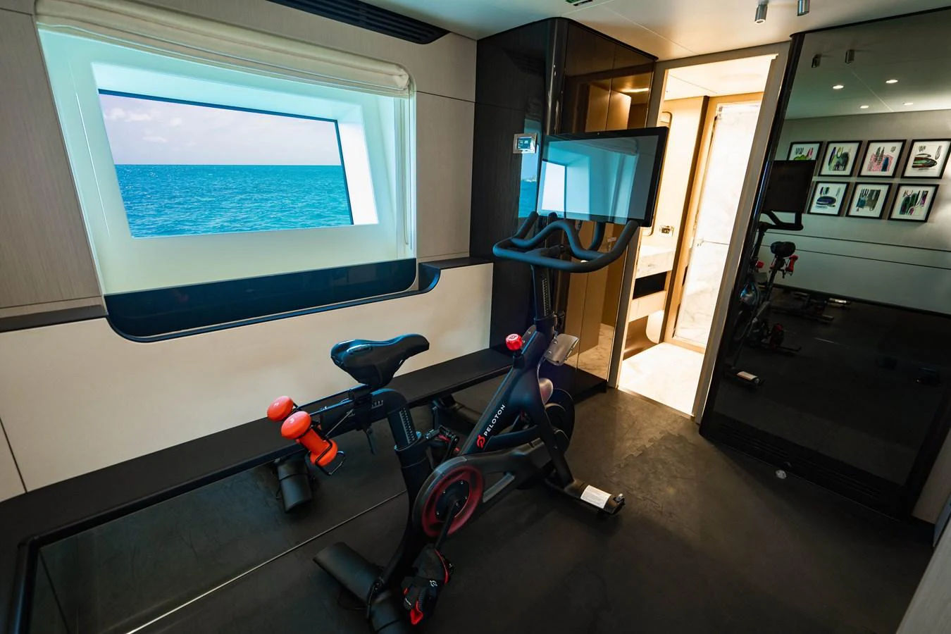 a room with exercise equipment aboard CARPE DIEM Yacht for Sale