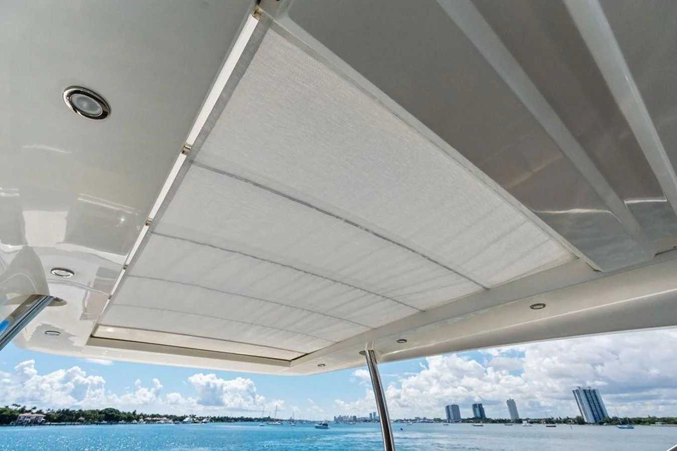 a white building with a large white roof aboard ELEVATION Yacht for Sale
