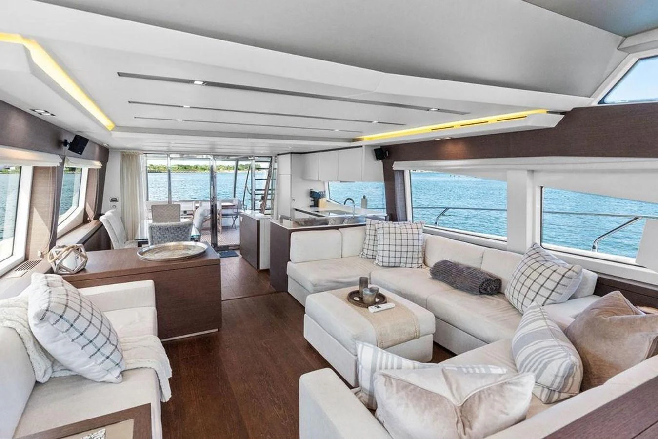 a living room with a large window aboard ELEVATION Yacht for Sale