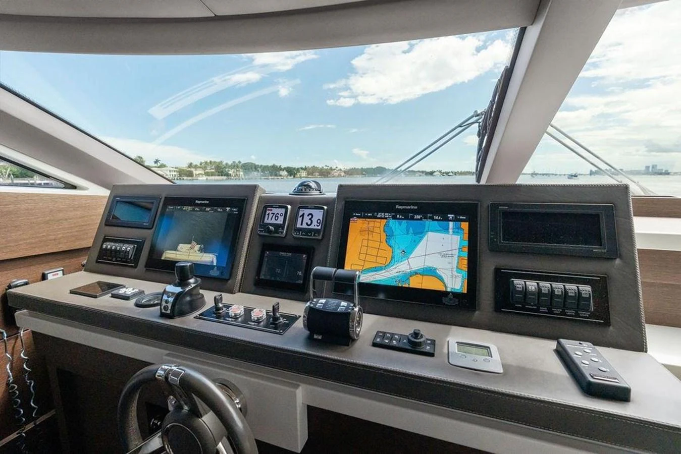 a control panel with many screens aboard ELEVATION Yacht for Sale