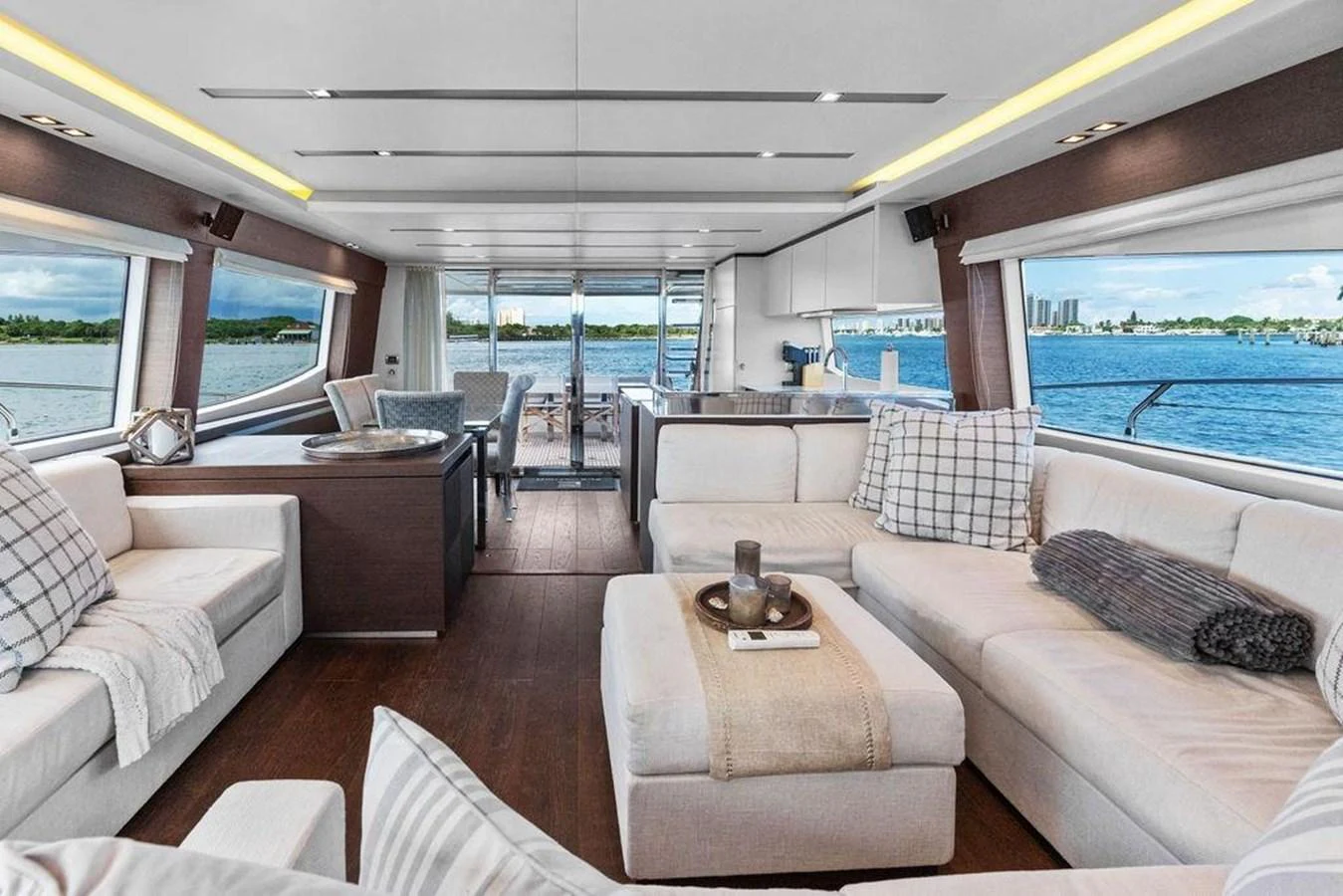 a living room with a large window aboard ELEVATION Yacht for Sale