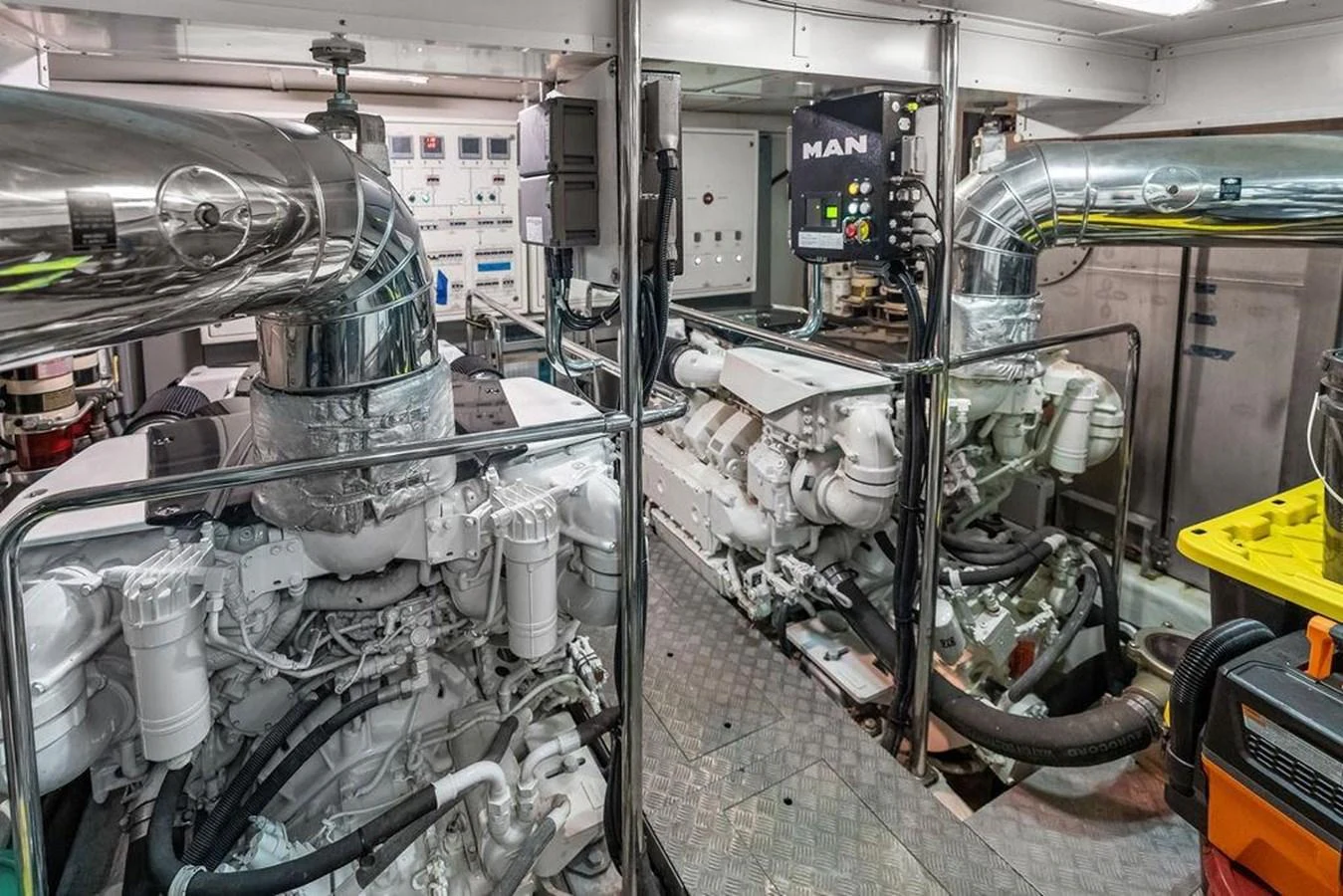 a large machine with pipes aboard ELEVATION Yacht for Sale
