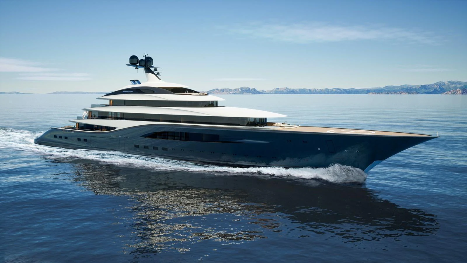 A sleek and modern yacht glides effortlessly across calm waters, showcasing its elegant design and luxurious features. aboard ZEPHYR Yacht for Sale
