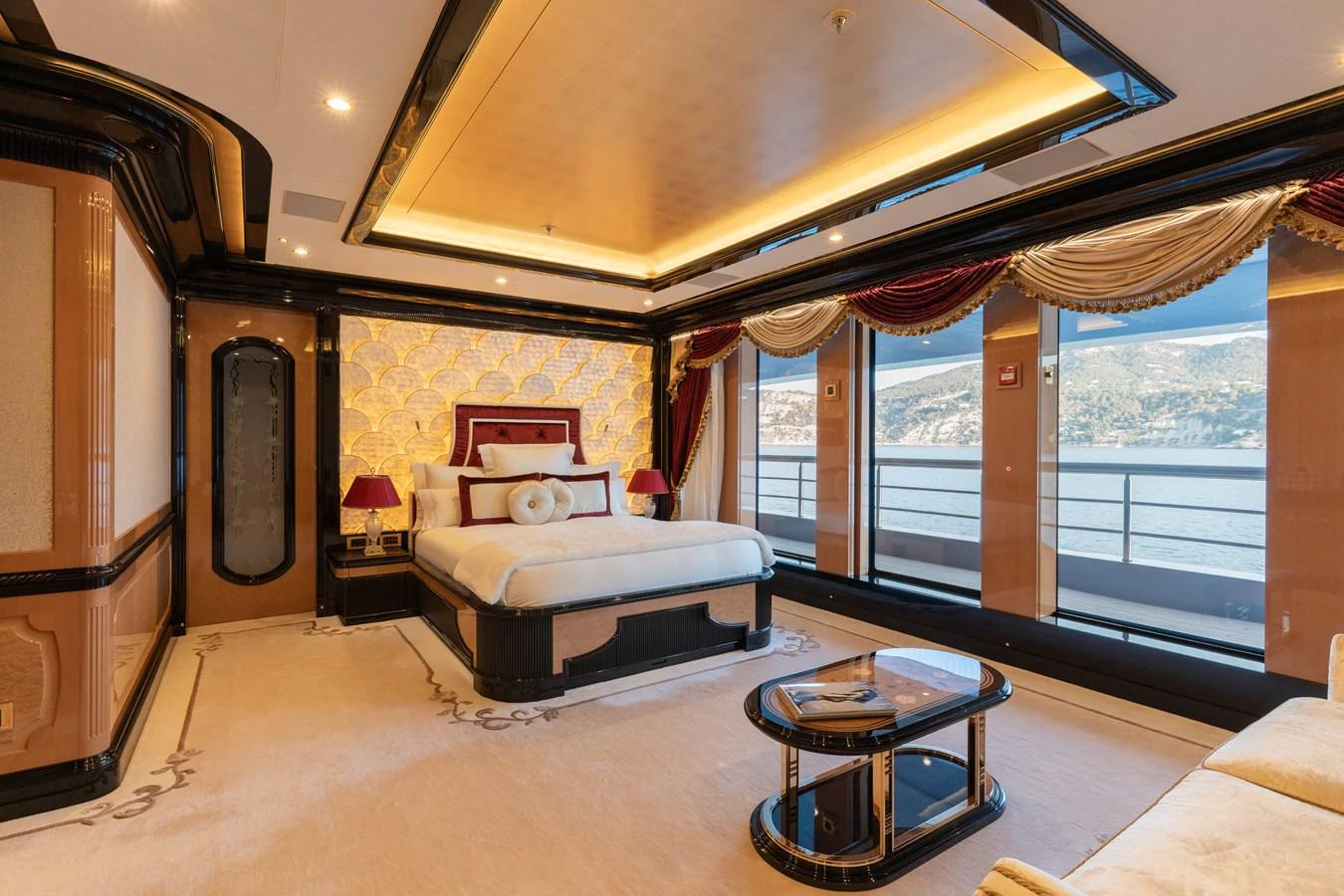 The master stateroom offers luxurious comfort with panoramic views and elegant decor. aboard I DYNASTY Yacht for Sale
