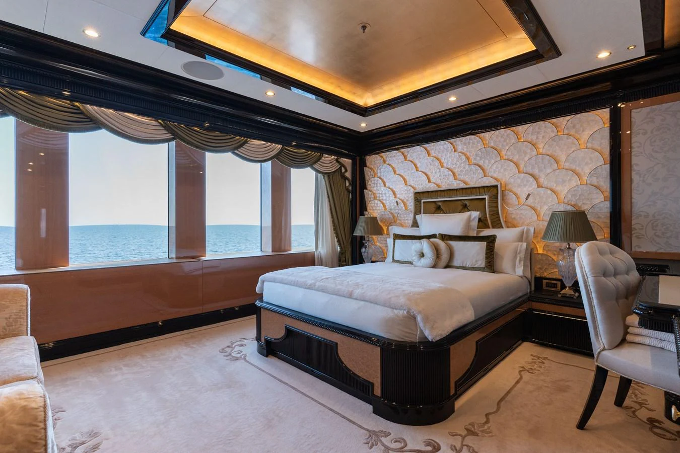 The master stateroom offers a luxurious and spacious retreat with stunning ocean views. aboard I DYNASTY Yacht for Sale