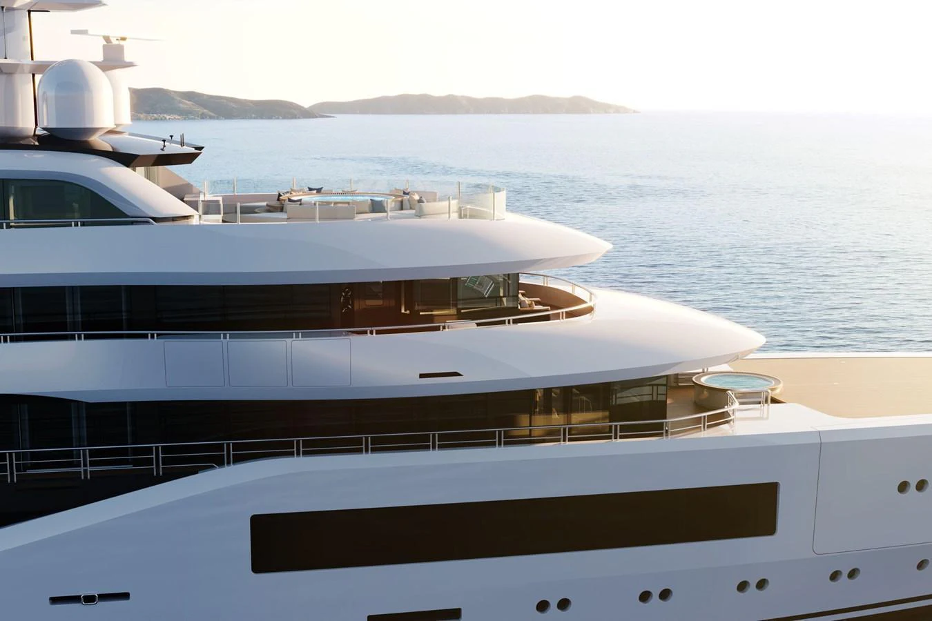 A sleek and modern yacht with multiple decks is docked by the serene waters. aboard AMELS 80 Yacht for Sale