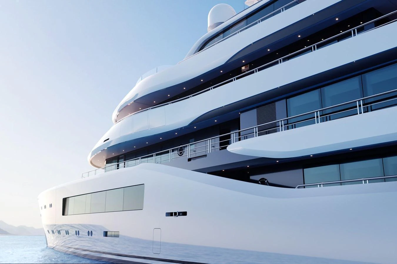 A sleek and modern yacht with multiple decks is shown against a clear blue sky and calm waters. aboard AMELS 80 Yacht for Sale
