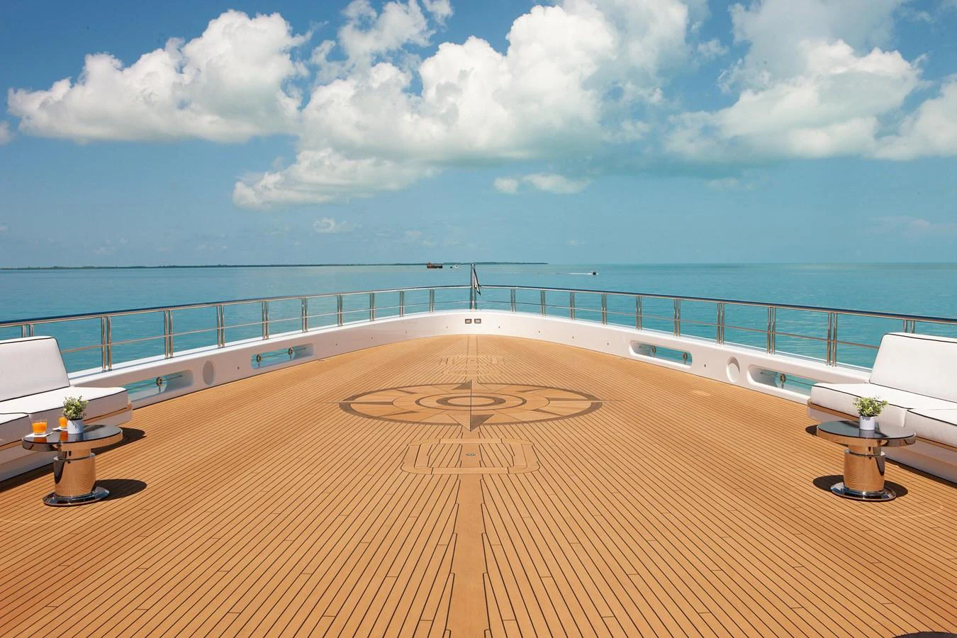 The expansive foredeck offers a serene space with stunning ocean views. aboard BOARDWALK V Yacht for Sale