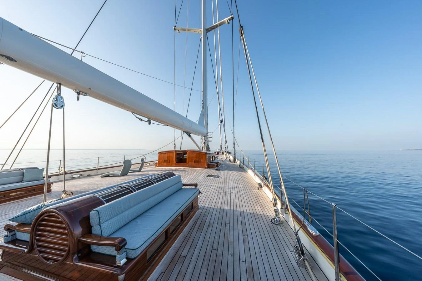 The yacht's expansive deck offers a serene and luxurious space for relaxation and enjoyment at sea. aboard ATHOS Yacht for Sale