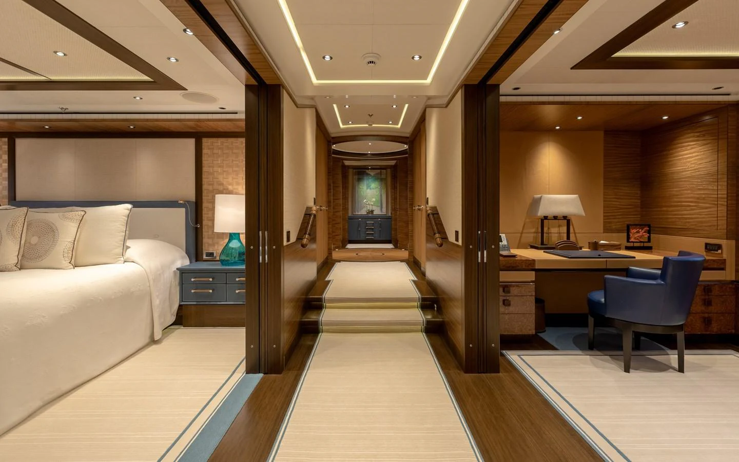 The master stateroom exudes luxury with its spacious layout and elegant furnishings. aboard BATON ROUGE Yacht for Sale